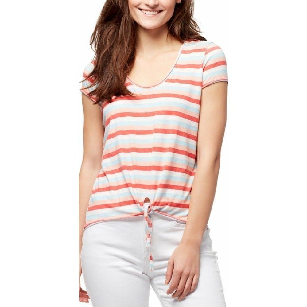 William Rast Burnout Shirt Top Large Striped Juniors' Tie-Front Scoop Neck NEW